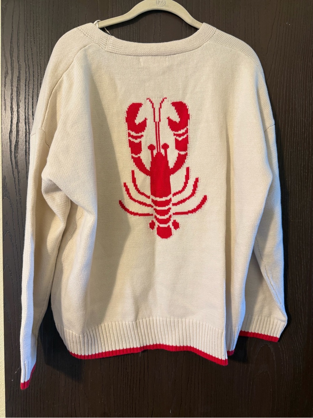 NWT Ivory Cardigan with Red Lobster Motif